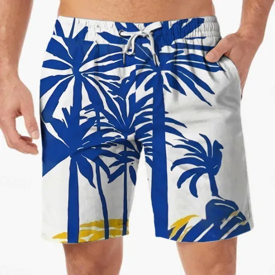 Best OUKU Men's Coconut Tree Colorful Swim Shorts Board Shorts Swimming Trunks Mid Waist Hawaiian Casual Holiday Beach Drawstring with Mesh lining Elastic Waist Designer Clothing Apparel