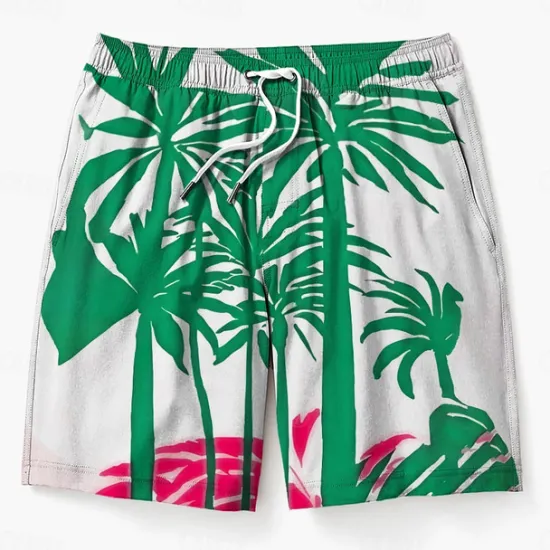 Best OUKU Men's Coconut Tree Colorful Swim Shorts Board Shorts Swimming Trunks Mid Waist Hawaiian Casual Holiday Beach Drawstring with Mesh lining Elastic Waist Designer Clothing Apparel