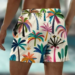 Outlet OUKU Men's Coconut Tree Colorful Flower / Floral Swim Shorts Board Shorts Swimming Trunks Mid Waist Hawaiian Casual Holiday Beach Drawstring with Mesh lining Elastic Waist Designer Clothing Apparel