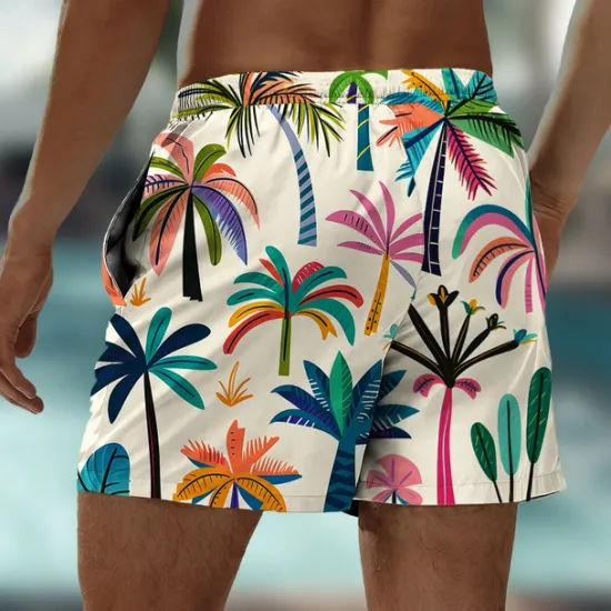 Outlet OUKU Men's Coconut Tree Colorful Flower / Floral Swim Shorts Board Shorts Swimming Trunks Mid Waist Hawaiian Casual Holiday Beach Drawstring with Mesh lining Elastic Waist Designer Clothing Apparel