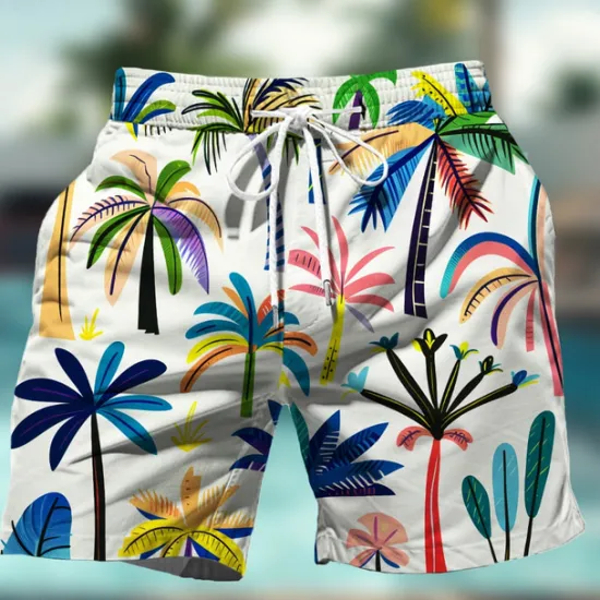 Outlet OUKU Men's Coconut Tree Colorful Flower / Floral Swim Shorts Board Shorts Swimming Trunks Mid Waist Hawaiian Casual Holiday Beach Drawstring with Mesh lining Elastic Waist Designer Clothing Apparel