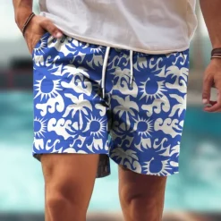 Hot OUKU Men's Coconut Tree Flower / Floral Swim Trunks Swim Shorts Board Shorts Mid Waist Hawaiian Casual Holiday Beach Drawstring with Mesh lining Elastic Waist Designer Clothing Apparel