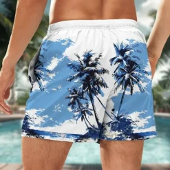 Discount OUKU Men's Coconut Tree Flower / Floral Swim Trunks Swim Shorts Board Shorts Mid Waist Hawaiian Casual Holiday Beach Drawstring with Mesh lining Elastic Waist Designer Clothing Apparel