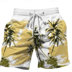 Discount OUKU Men's Coconut Tree Flower / Floral Swim Trunks Swim Shorts Board Shorts Mid Waist Hawaiian Casual Holiday Beach Drawstring with Mesh lining Elastic Waist Designer Clothing Apparel