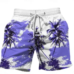 Discount OUKU Men's Coconut Tree Flower / Floral Swim Trunks Swim Shorts Board Shorts Mid Waist Hawaiian Casual Holiday Beach Drawstring with Mesh lining Elastic Waist Designer Clothing Apparel