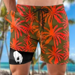 Hot OUKU Men's Coconut Tree Funny gestures Lined Shorts 2 in 1 Board Shorts Swim Shorts Mid Waist Hawaiian Vacation Beach Wear Side Pockets With Compression Liner Elastic Drawstring Waist Designer Clothing