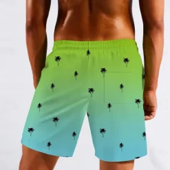 Best OUKU Men's Coconut Tree Gradient Color Lined Shorts 2 in 1 Board Shorts Swim Trunks Mid Waist Hawaiian Beach Wear Side Pockets With Compression Liner Elastic Drawstring Waist Designer Clothing Apparel