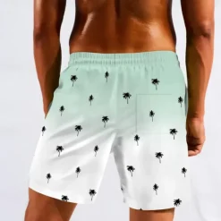 Best OUKU Men's Coconut Tree Gradient Color Lined Shorts 2 in 1 Board Shorts Swim Trunks Mid Waist Hawaiian Beach Wear Side Pockets With Compression Liner Elastic Drawstring Waist Designer Clothing Apparel