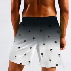Best OUKU Men's Coconut Tree Gradient Color Lined Shorts 2 in 1 Board Shorts Swim Trunks Mid Waist Hawaiian Beach Wear Side Pockets With Compression Liner Elastic Drawstring Waist Designer Clothing Apparel