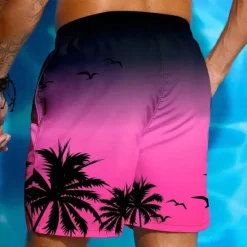 Best OUKU Men's Coconut Tree Gradient Color Tropical Plants Swim Trunks Swim Shorts Board Shorts Mid Waist Hawaiian Beach Vacation Wear Side Pockets Mesh Lining Elastic Drawstring Waist Designer Clothing