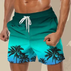 OUKU Men's Coconut Tree Gradient Color Swim Shorts Board Shorts Swimming Trunks Mid Waist Fashion Streetwear Designer Casual Daily Holiday Pocket Drawstring Elastic Waist Designer Clothing Apparel Blue