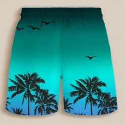 OUKU Men's Coconut Tree Gradient Color Swim Shorts Board Shorts Swimming Trunks Mid Waist Fashion Streetwear Designer Casual Daily Holiday Pocket Drawstring Elastic Waist Designer Clothing Apparel Blue