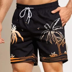 Sale OUKU Men's Coconut Tree Graphic Prints Swim Shorts Board Shorts Swimming Trunks Mid Waist Hawaiian Boho Casual Daily Holiday Drawstring with Mesh lining Elastic Waist Designer Clothing Apparel