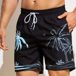 Sale OUKU Men's Coconut Tree Graphic Prints Swim Shorts Board Shorts Swimming Trunks Mid Waist Hawaiian Boho Casual Daily Holiday Drawstring with Mesh lining Elastic Waist Designer Clothing Apparel