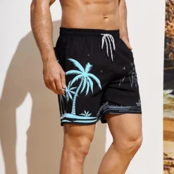 Sale OUKU Men's Coconut Tree Graphic Prints Swim Shorts Board Shorts Swimming Trunks Mid Waist Hawaiian Boho Casual Daily Holiday Drawstring with Mesh lining Elastic Waist Designer Clothing Apparel