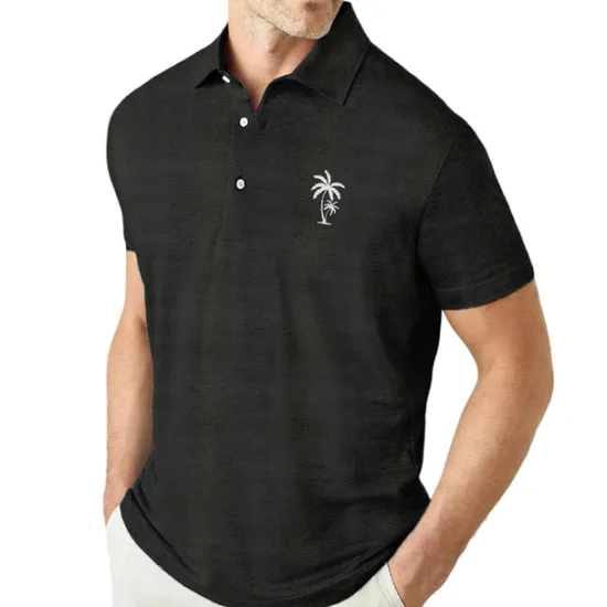 Sale OUKU Men's Coconut Tree Graphic Prints Polo Shirts Lapel Polo Graphic Polo Button Up Polos Cotton Polo Shirt Short Sleeve Shirt Turndown Outdoor Street Black White Pink Navy Blue Blue Print Clothing