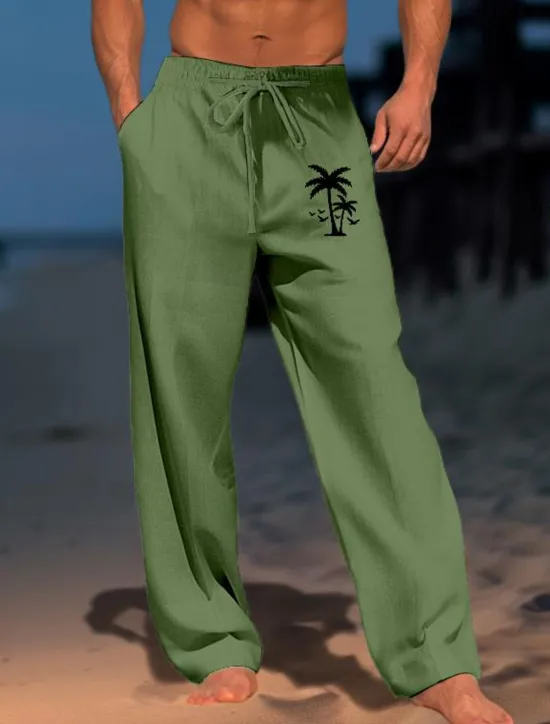 OUKU Men's Coconut Tree Graphic Prints Trousers Summer Pants Beach Pants Mid Waist Streetwear Hawaiian Designer Casual Daily Holiday Drawstring Elastic Waist 3D Print Spring & Summer Hot Stamping Black