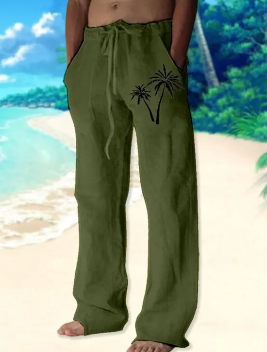 Discount OUKU Men's Coconut Tree Graphic Prints Trousers Summer Pants Beach Pants Mid Waist Streetwear Hawaiian Designer Casual Daily Holiday Elastic Waist Drawstring Straight Leg Spring & Summer 3D Print White