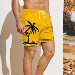 Best OUKU Men's Coconut Tree Graphic Prints Swim Trunks Swim Shorts Board Shorts Mid Waist Hawaiian Boho Casual Daily Holiday Drawstring with Mesh lining Elastic Waist Designer Clothing Apparel
