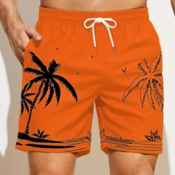 Best OUKU Men's Coconut Tree Graphic Prints Swim Trunks Swim Shorts Board Shorts Mid Waist Hawaiian Boho Casual Daily Holiday Drawstring with Mesh lining Elastic Waist Designer Clothing Apparel