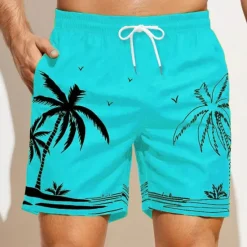 Best OUKU Men's Coconut Tree Graphic Prints Swim Trunks Swim Shorts Board Shorts Mid Waist Hawaiian Boho Casual Daily Holiday Drawstring with Mesh lining Elastic Waist Designer Clothing Apparel