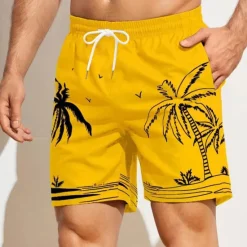 Best OUKU Men's Coconut Tree Graphic Prints Swim Trunks Swim Shorts Board Shorts Mid Waist Hawaiian Boho Casual Daily Holiday Drawstring with Mesh lining Elastic Waist Designer Clothing Apparel