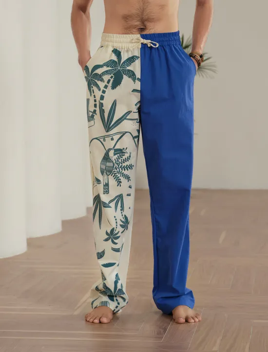 OUKU Men's Coconut Tree Graphic Prints Linen Pants Trousers Summer Pants Mid Waist Streetwear Hawaiian Designer Casual Daily Holiday Drawstring Elastic Waist 3D Print Spring & Summer 3D Print Blue Khaki