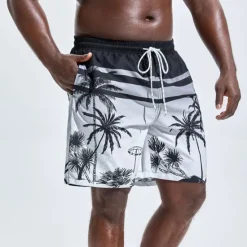 Online OUKU Men's Coconut Tree Graphic Prints Swim Shorts Board Shorts Swimming Trunks Mid Waist Hawaiian Boho Casual Daily Holiday Drawstring with Mesh lining Elastic Waist Designer Clothing Apparel White