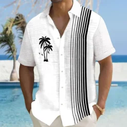 Hot OUKU Men's Coconut Tree Palm Tree Tropical Plants Summer Hawaiian Shirt Aloha Shirt Printed Shirts Short Sleeve Shirt Turndown Hawaiian Resort Outdoor Vacation Party S M L White
