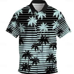 Sale OUKU Men's Coconut Tree Palm Tree Tropical Plants Summer Hawaiian Shirt Aloha Shirt Short Sleeves Shirt Turndown Hawaiian Casual Resort Outdoor Vacation Street Black Blue S M L