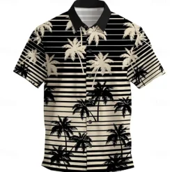 Sale OUKU Men's Coconut Tree Palm Tree Tropical Plants Summer Hawaiian Shirt Aloha Shirt Short Sleeves Shirt Turndown Hawaiian Casual Resort Outdoor Vacation Street Black Blue S M L