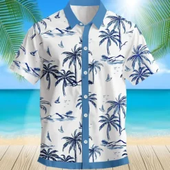 Discount OUKU Men's Coconut Tree Palm Tree Tropical Plants Summer Hawaiian Shirt Aloha Shirt Short Sleeves Shirt Turndown Hawaiian Casual Resort Outdoor Vacation Street Blue Gray S M L