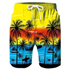 Best OUKU Men's Coconut Tree Print Swimming Trunks Bathing Suit Board Shorts Mid Waist Hawaiian Casual Athleisure Daily Holiday Pocket Drawstring with Mesh lining Designer Clothing Apparel