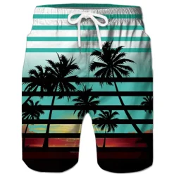 Best OUKU Men's Coconut Tree Print Swimming Trunks Bathing Suit Board Shorts Mid Waist Hawaiian Casual Athleisure Daily Holiday Pocket Drawstring with Mesh lining Designer Clothing Apparel