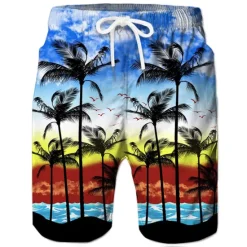 Best OUKU Men's Coconut Tree Print Swimming Trunks Bathing Suit Board Shorts Mid Waist Hawaiian Casual Athleisure Daily Holiday Pocket Drawstring with Mesh lining Designer Clothing Apparel