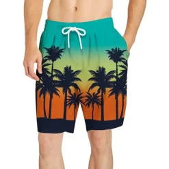 Best OUKU Men's Coconut Tree Print Swimming Trunks Bathing Suit Board Shorts Mid Waist Hawaiian Casual Athleisure Daily Holiday Pocket Drawstring with Mesh lining Designer Clothing Apparel