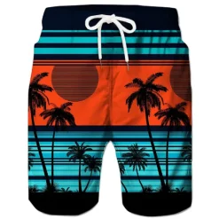 Best OUKU Men's Coconut Tree Print Swimming Trunks Bathing Suit Board Shorts Mid Waist Hawaiian Casual Athleisure Daily Holiday Pocket Drawstring with Mesh lining Designer Clothing Apparel