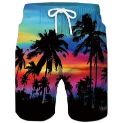 Best OUKU Men's Coconut Tree Print Swimming Trunks Bathing Suit Board Shorts Mid Waist Hawaiian Casual Athleisure Daily Holiday Pocket Drawstring with Mesh lining Designer Clothing Apparel