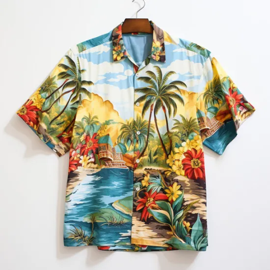 Online OUKU Men's Coconut Tree Seascape Pattern Shirt Summer Hawaiian Shirt Aloha Shirt Short Sleeve Shirt Turndown Hawaiian Casual Outdoor Street Casual Daily S M L Blue