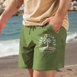 OUKU Men's Coconut Tree Shorts Summer Shorts Beach Shorts Mid Waist Hawaiian Casual Outdoor Holiday Going out Drawstring Elastic Waist Print Designer Clothing Apparel