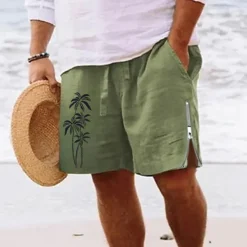 OUKU Men's Coconut Tree Shorts Summer Shorts Beach Shorts Mid Waist Hawaiian Casual Daily Holiday Going out Zipper Drawstring Elastic Waist Designer Clothing Apparel