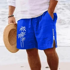 OUKU Men's Coconut Tree Shorts Summer Shorts Beach Shorts Mid Waist Hawaiian Casual Daily Holiday Going out Zipper Drawstring Elastic Waist Designer Clothing Apparel