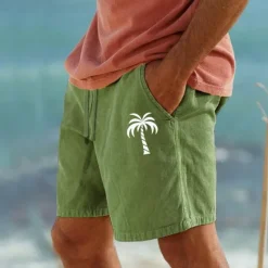OUKU Men's Coconut Tree Shorts Summer Shorts Beach Shorts Mid Waist Streetwear Hawaiian Designer Casual Daily Holiday Drawstring Elastic Waist Print Designer Clothing Apparel