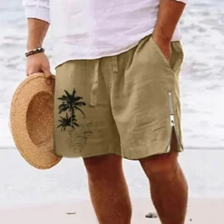 Best OUKU Men's Coconut Tree Shorts Summer Shorts Beach Shorts Mid Waist Hawaiian Casual Daily Holiday Going out Zipper Drawstring Elastic Waist Designer Clothing Apparel