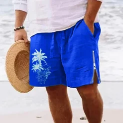 Best OUKU Men's Coconut Tree Shorts Summer Shorts Beach Shorts Mid Waist Hawaiian Casual Daily Holiday Going out Zipper Drawstring Elastic Waist Designer Clothing Apparel