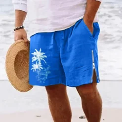Best OUKU Men's Coconut Tree Shorts Summer Shorts Beach Shorts Mid Waist Hawaiian Casual Daily Holiday Going out Zipper Drawstring Elastic Waist Designer Clothing Apparel