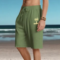 Discount OUKU Men's Coconut Tree Shorts Summer Shorts Beach Shorts Mid Waist Hawaiian Casual Outdoor Holiday Going out Drawstring Elastic Waist Print Designer Clothing Apparel