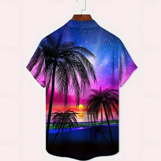 Clearance OUKU Men's Coconut Tree Starry Sky Summer Hawaiian Shirt Button Up Shirt Aloha Shirt Short Sleeve Hawaiian Resort Vacation Holiday Beach Wear Summer Spring Turndown Collared Shirts Dark Blue