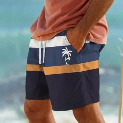 Sale OUKU Men's Coconut Tree Stripe Swim Shorts Board Shorts Swimming Trunks Mid Waist Hawaiian Casual Holiday Beach Drawstring with Mesh lining Elastic Waist Designer Clothing Apparel