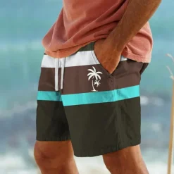 Sale OUKU Men's Coconut Tree Stripe Swim Shorts Board Shorts Swimming Trunks Mid Waist Hawaiian Casual Holiday Beach Drawstring with Mesh lining Elastic Waist Designer Clothing Apparel